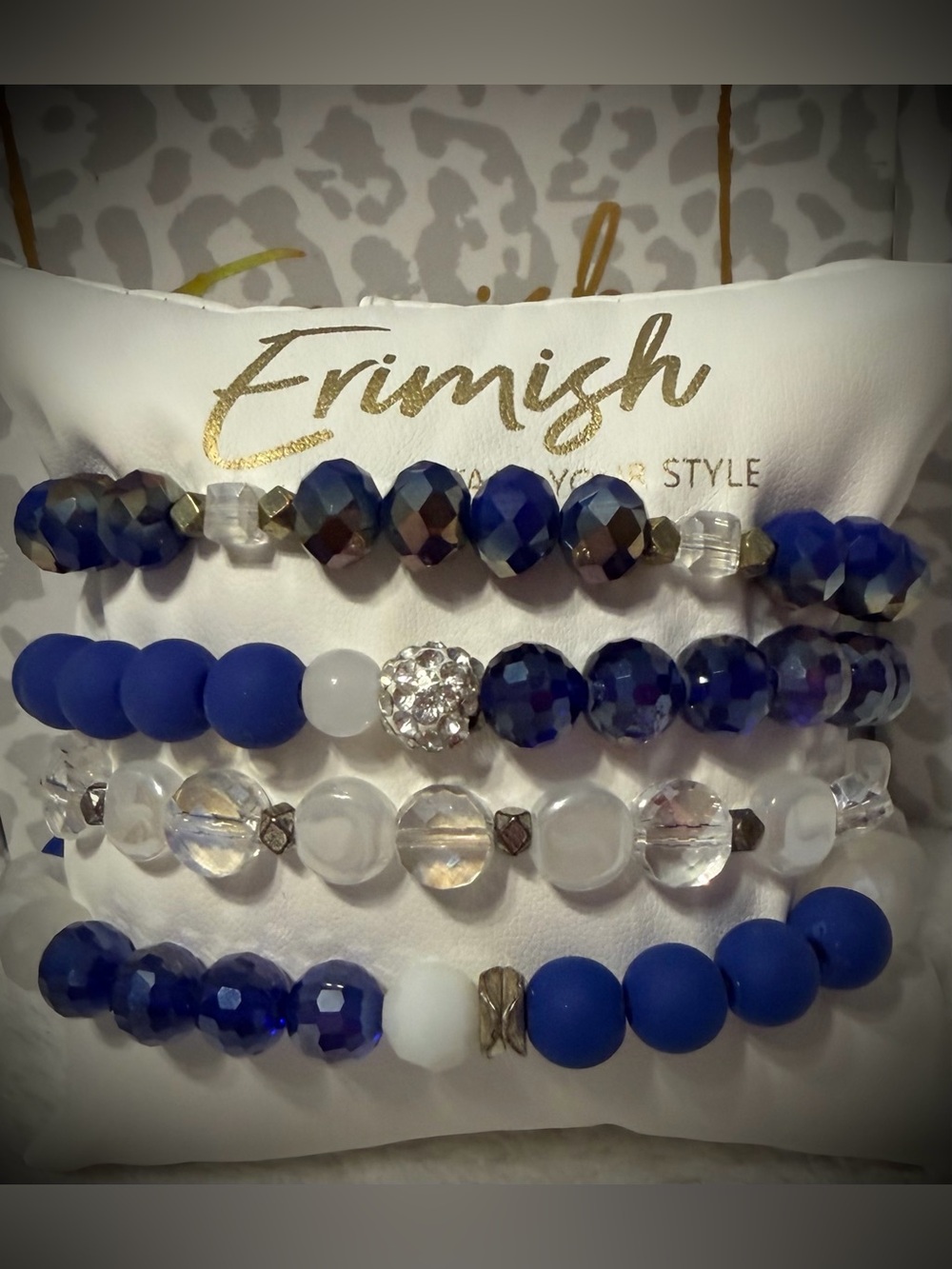 New ERIMISH Bracelets - 4 pc Stack - Blue & White Iridescents